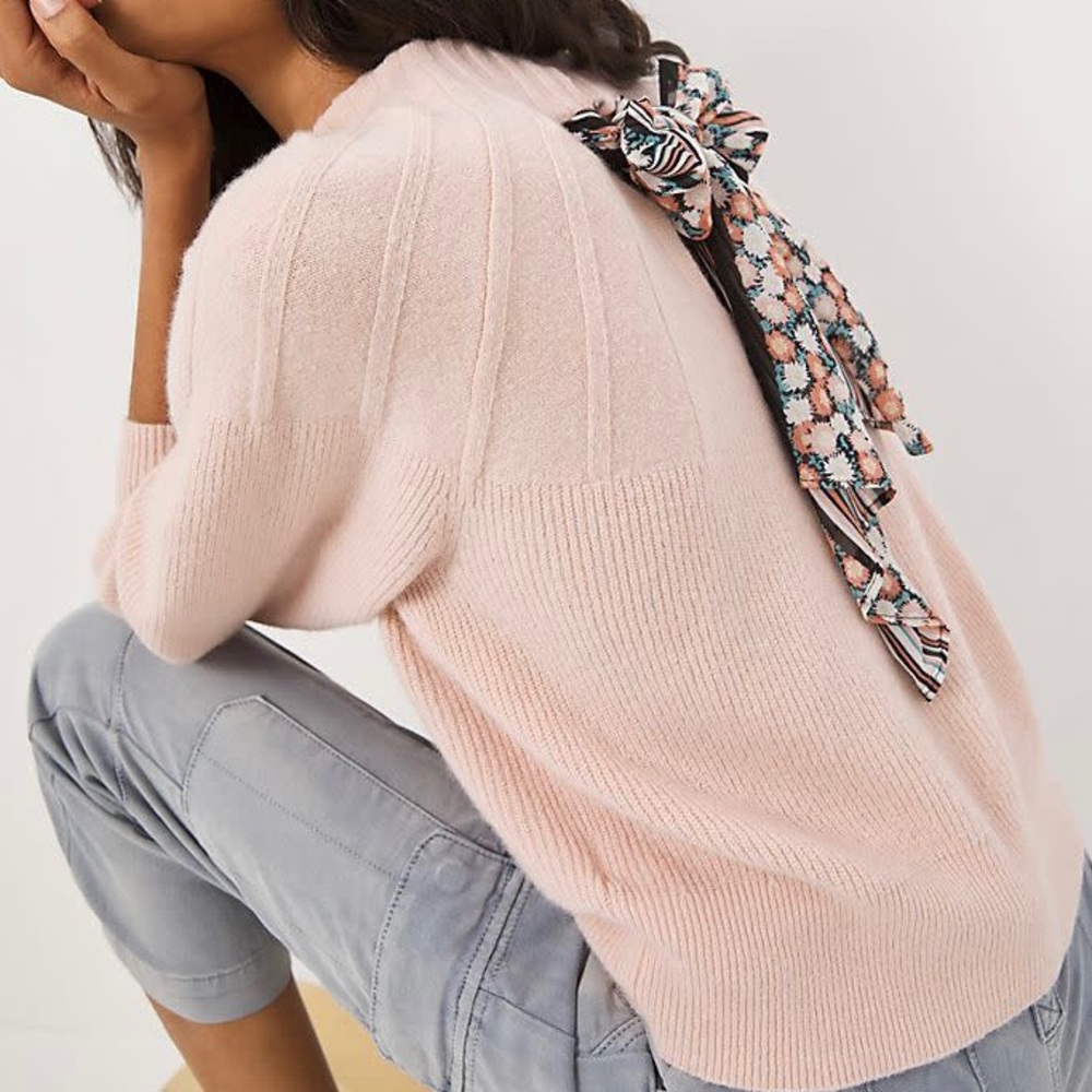 Anthropologie Liora Tie Back Sweater S Wool Blend Scarf